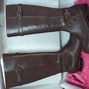 NEW Isaac Mizrahi Chocolate Brown Knee-High Leather Boots